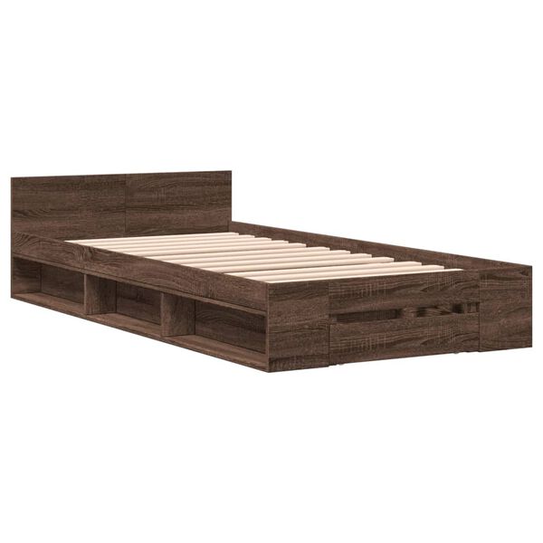 vidaXL Bedframe met lade bewerkt hout bruin eikenkleurig 90x200 cm