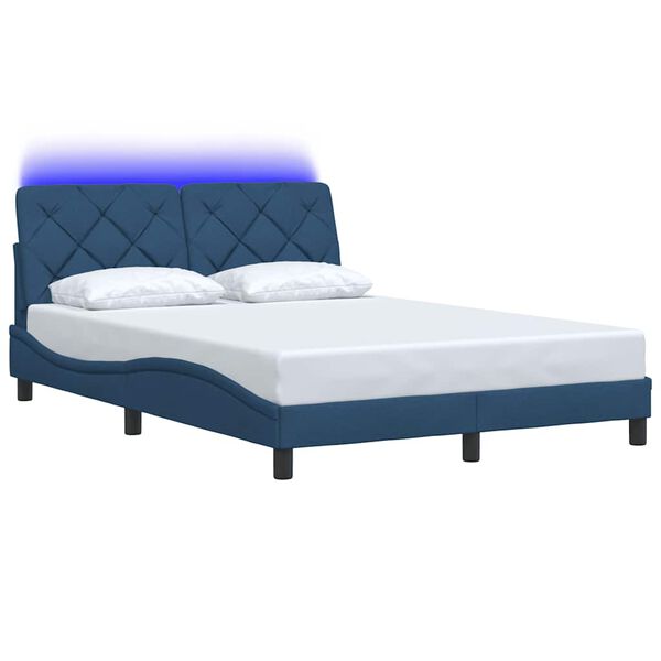 vidaXL Bedframe met LED zonder matras 140x200 cm stof blauw