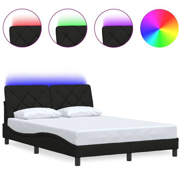 vidaXL Bedframe met LED zonder matras 140x200 cm stof zwart