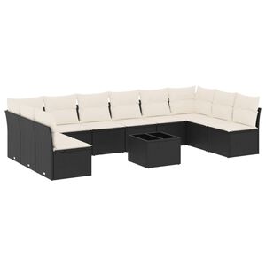 vidaXL 11-delige Loungeset met kussens poly rattan zwart