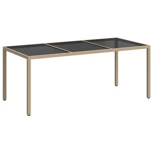 vidaXL Tuintafel 190x90x75 cm gehard glas en poly rattan beige