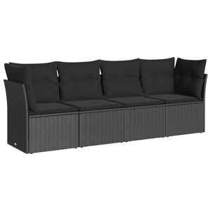 vidaXL 4-delige Loungeset met kussens poly rattan zwart