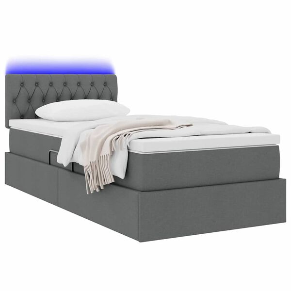 vidaXL Opbergbed met LED met matras Donkergrijs 100 x 200 cm Stof