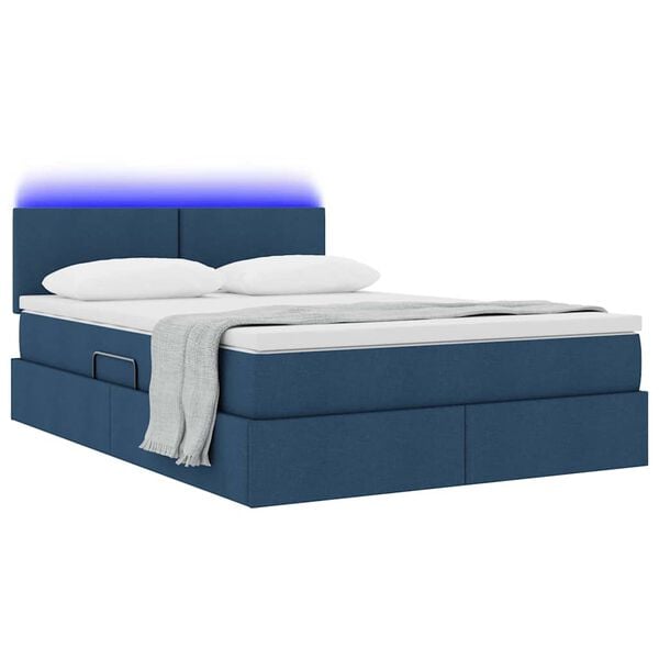 vidaXL Opbergbed met LED met matras Blauw 140 x 190 cm Polyester