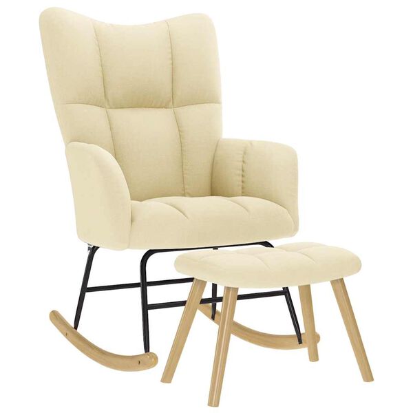 vidaXL Schommelstoel met voetenbank stof crèmekleurig