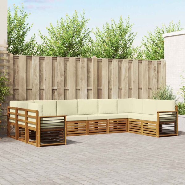 vidaXL Hoekbank Set 10 pcs Natuurlijk en Cr&egrave;me Massief Acaciahout
