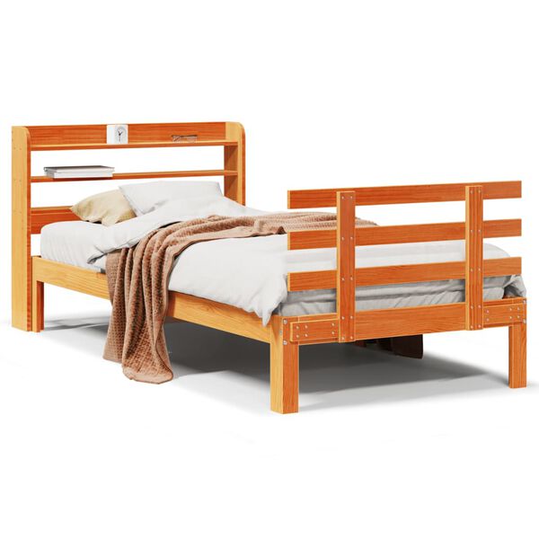 vidaXL Bedframe met hoofdbord massief grenenhout wasbruin 90x190 cm