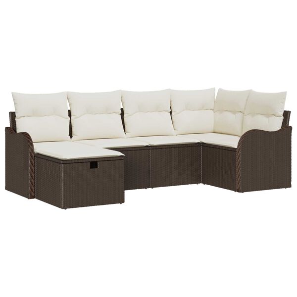 vidaXL Tuin Sofa Set met kussen 6 pcs Bruin en Cr&egrave;me poly rattan