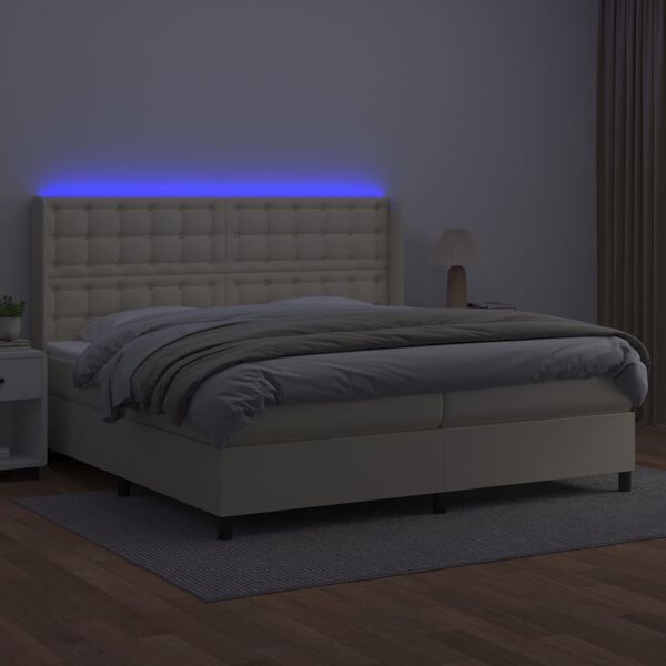 vidaXL Boxspring met matras en LED kunstleer cr&egrave;mekleurig 200x200 cm
