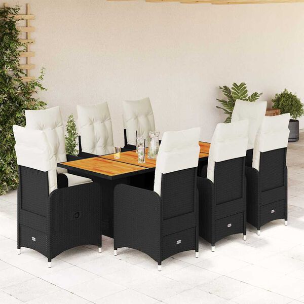 vidaXL 9-delige Bistroset met kussens poly rattan zwart
