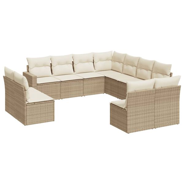 vidaXL 11-delige Tuinset met kussens poly rattan beige