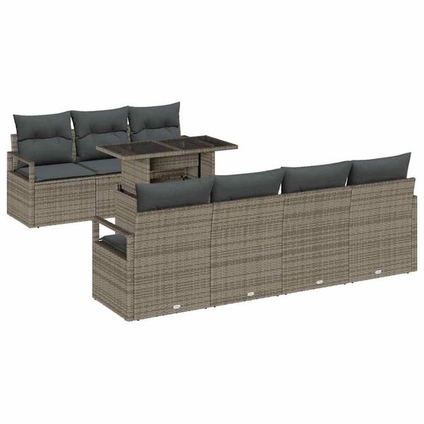 vidaXL Tuin Sofa Set met kussen met opslag 8 pcs Grijs Poly riet
