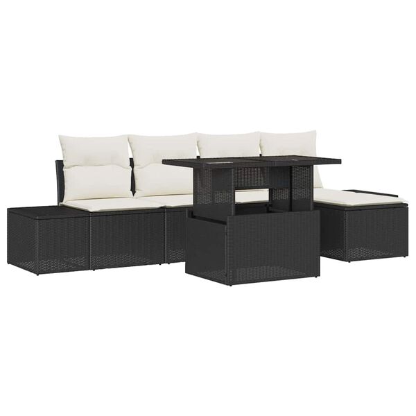 vidaXL Tuin Sofa Set met kussen 6 pcs Zwart en Cr&egrave;me poly rattan