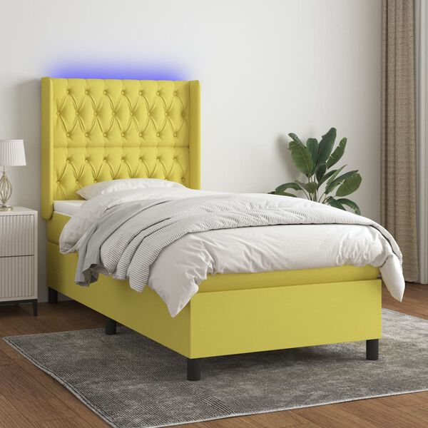 vidaXL Boxspring met matras en LED stof groen 90x200 cm