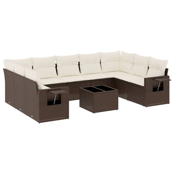 vidaXL 10-delige Loungeset met kussens poly rattan bruin