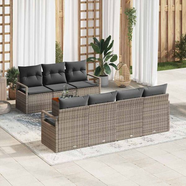 vidaXL Tuinbankenset met opslag 8 pcs Grijs poly rattan