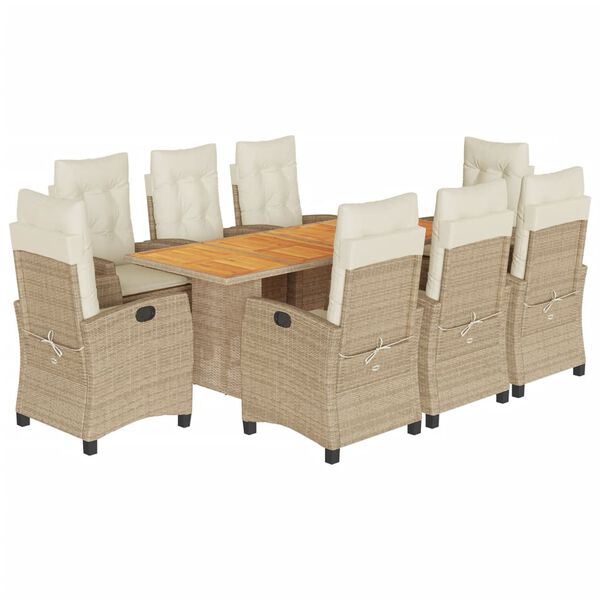 vidaXL 9-delige Tuinset met kussens poly rattan beige