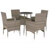 vidaXL 5-delige Tuinset met kussens poly rattan en glas grijs