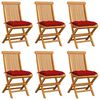 vidaXL Tuinstoelen 6 st met rode kussens massief teakhout