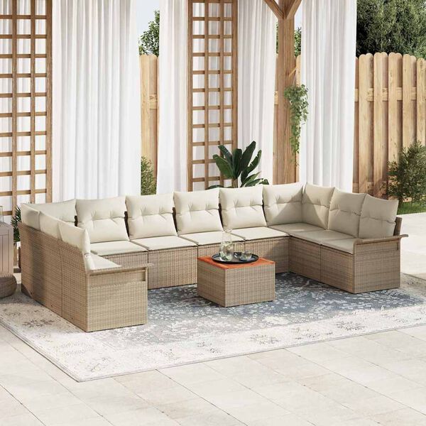 vidaXL Tuinbankenset met kussen 11 pcs Beige poly rattan