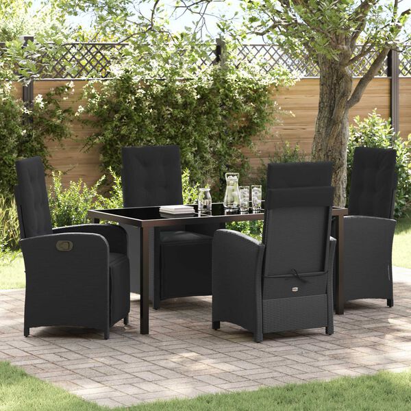 vidaXL Tuin eettafelset met kussen 5 pcs Zwart poly rattan
