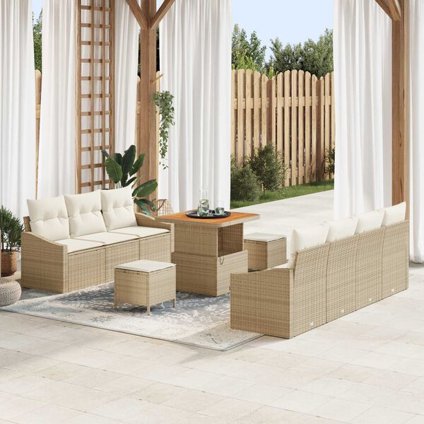 vidaXL Tuin Sofa Set met kussen met opslag 10 pcs Beige en Cr&egrave;me