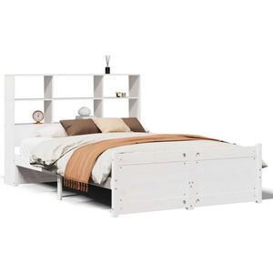 vidaXL Bed met boekenkast zonder matras grenenhout wit 120x200 cm