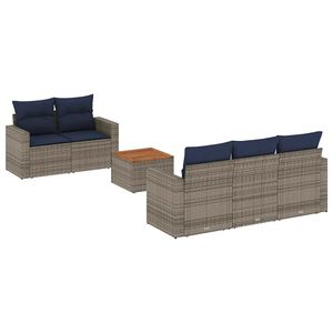 vidaXL 6-delige Loungeset met kussens poly rattan grijs