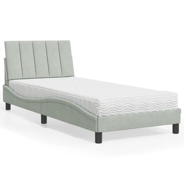 vidaXL Bed met matras "Hanko" fluweel lichtgrijs 90x190 cm