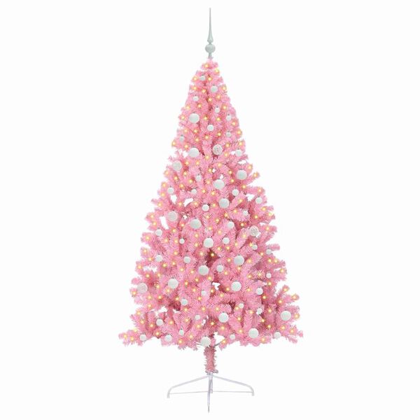 vidaXL Kunstmatig Voorverlicht Kerstboom met 300 LED Roze 180 cm PVC