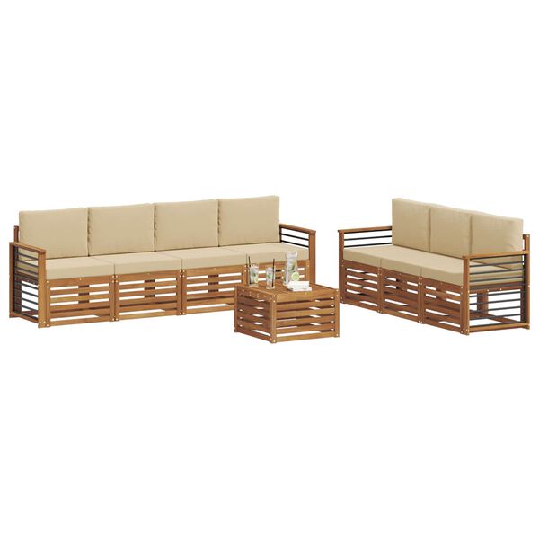 vidaXL Sofa-Sets 8 pcs Natuurlijk en Beige Massief Acaciahout