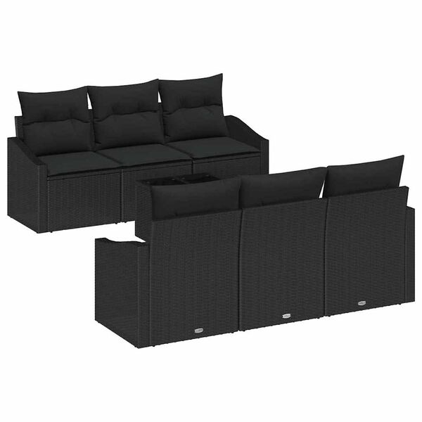 vidaXL Bankstel met kussen met kussen 7 pcs Zwart poly rattan