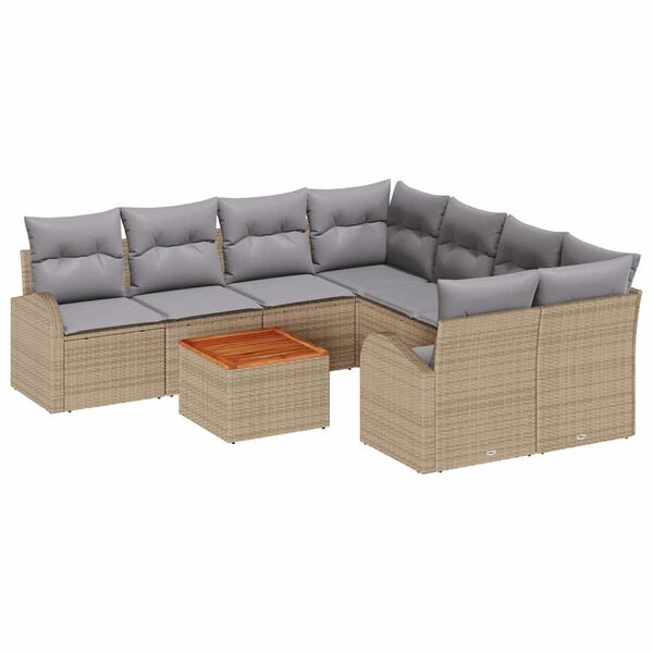 vidaXL Tuin Sofa Set 9 pcs Beige Poly riet