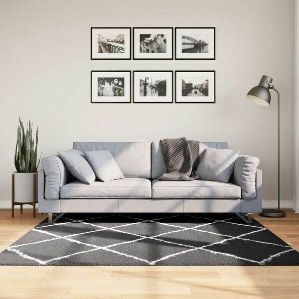vidaXL Vloerkleed shaggy hoogpolig modern 160x160 cm zwart en cr&egrave;me
