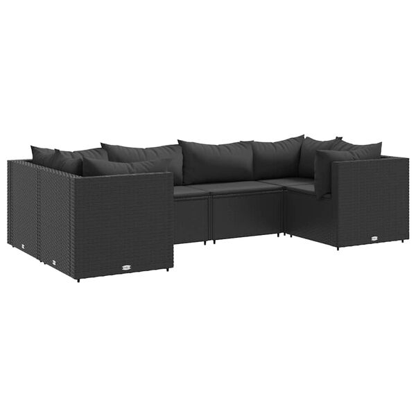 vidaXL 6-delige Loungeset met kussens poly rattan zwart