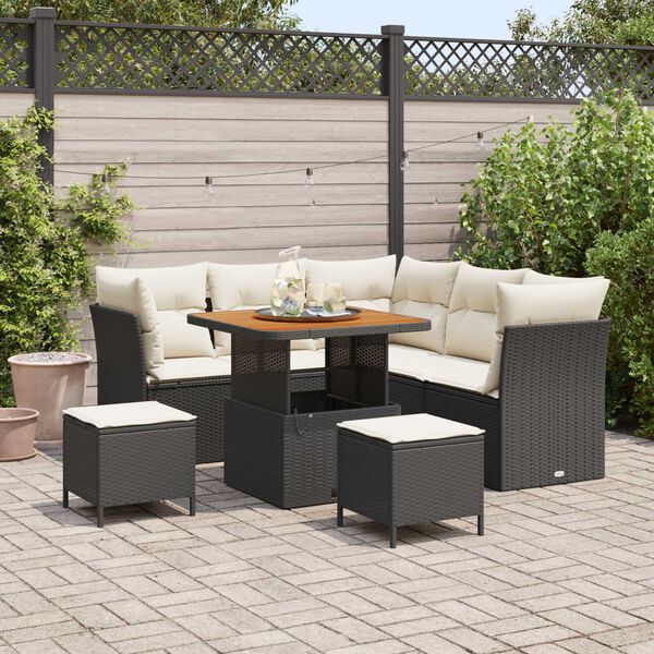 vidaXL Tuin Sofa Set met kussen met opslag 8 pcs Zwart en cr&egrave;me
