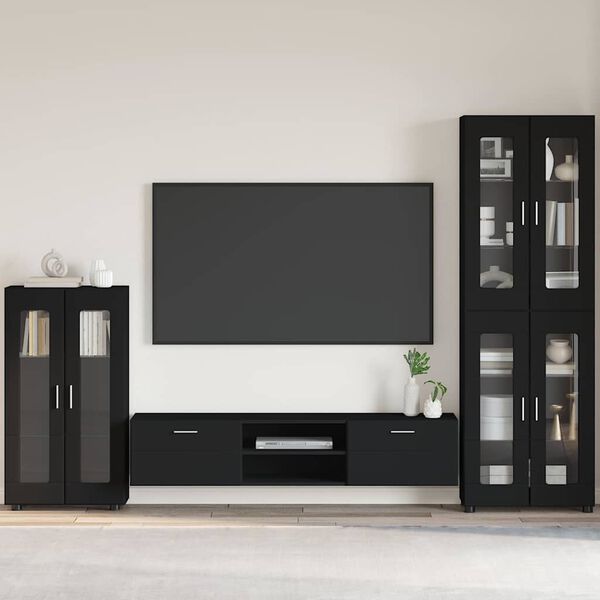 vidaXL Dressoir met plank FLORIN Zwart 55,5 x 29 x 103 cm Bewerkt hout