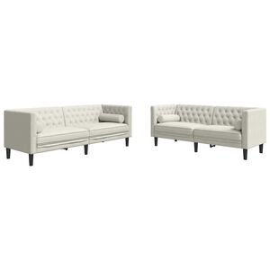 vidaXL 2-delige Loungeset Chesterfield met bolsters fluweel cr&egrave;mekleur