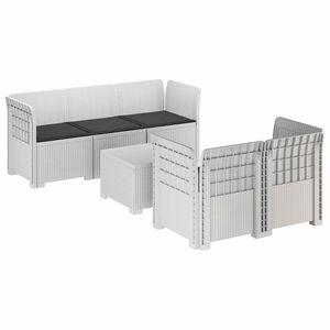 vidaXL 5-Zits Tuin Sofa met Kussens Rattan Look PP Wit