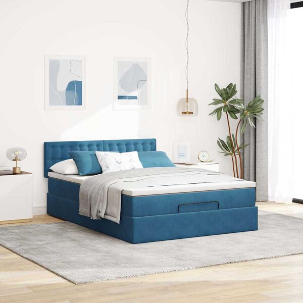 vidaXL Ottoman bed met matras en LED's 140x200cm fluweel donkerblauw
