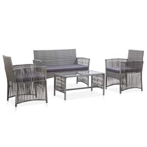 vidaXL 4-delige Loungeset met kussen poly rattan antraciet