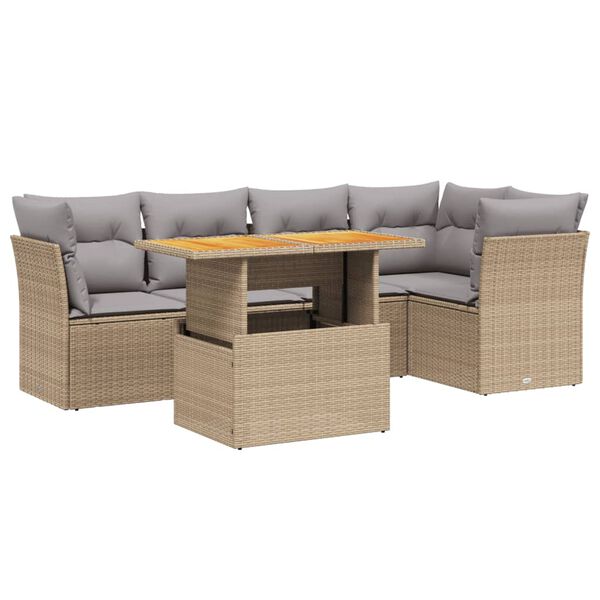 vidaXL 5-delige Loungeset met kussens poly rattan beige
