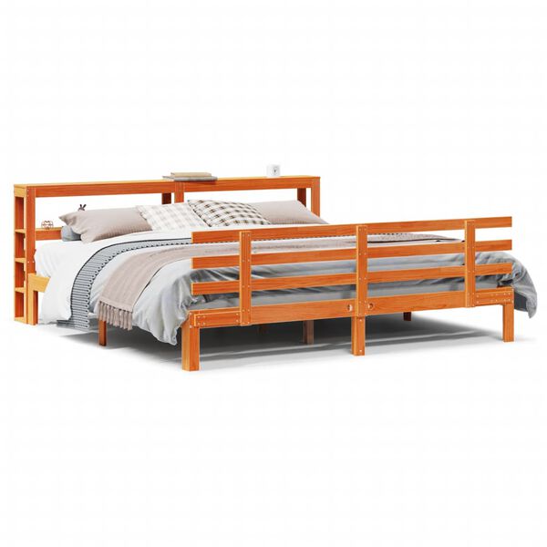 vidaXL Bedframe met hoofdbord massief grenenhout wasbruin 180x200 cm