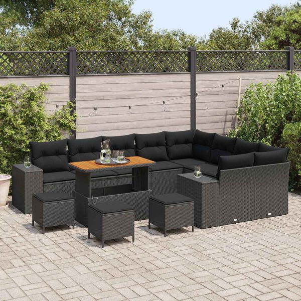 vidaXL Tuin Sofa Set met kussen 13 pcs Zwart poly rattan