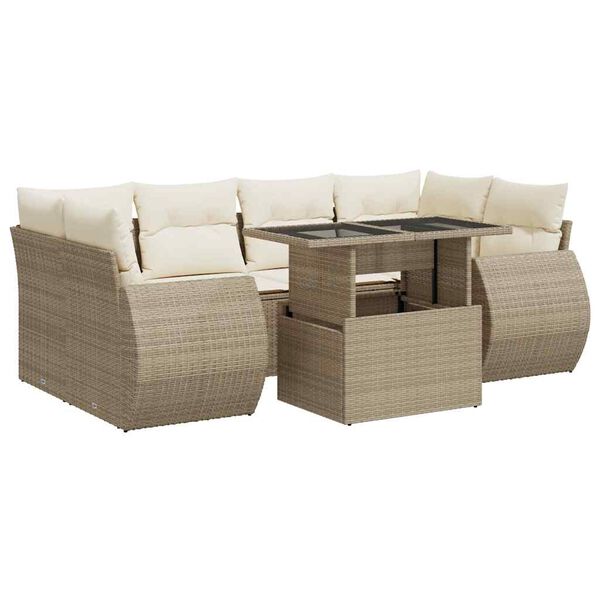 vidaXL 7-delige Loungeset met kussens poly rattan beige