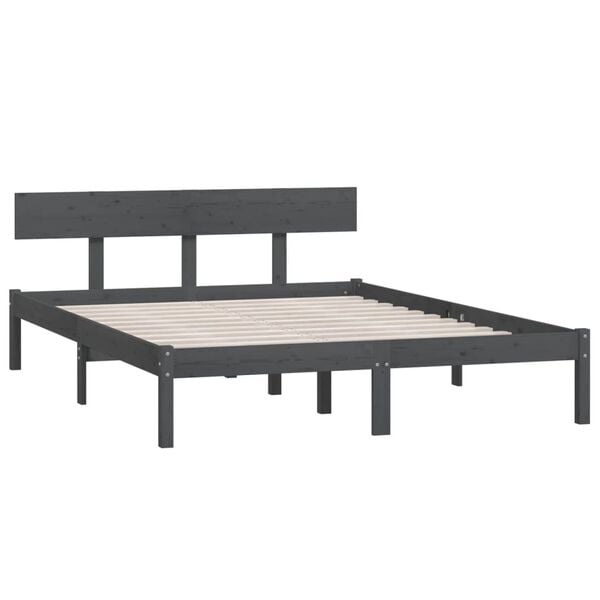 vidaXL Bedframe massief hout grijs 120x190 cm