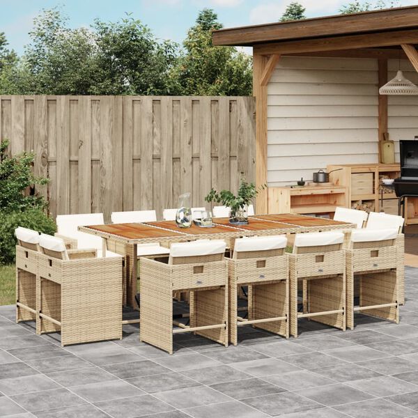 vidaXL 13-delige Tuinset met kussens poly rattan beige