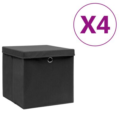 Commotie keuken zweer vidaXL Opbergboxen met deksels 4 st 28x28x28 cm zwart kopen? | vidaXL.nl