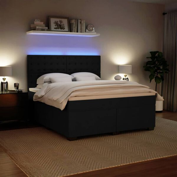 vidaXL Boxspring met matras fluweel zwart 180x200 cm