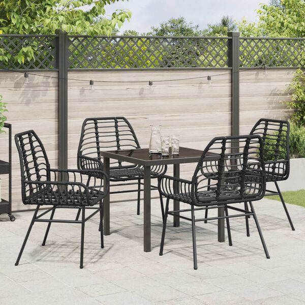 vidaXL Tuin Eetset 5 pcs Zwart poly rattan